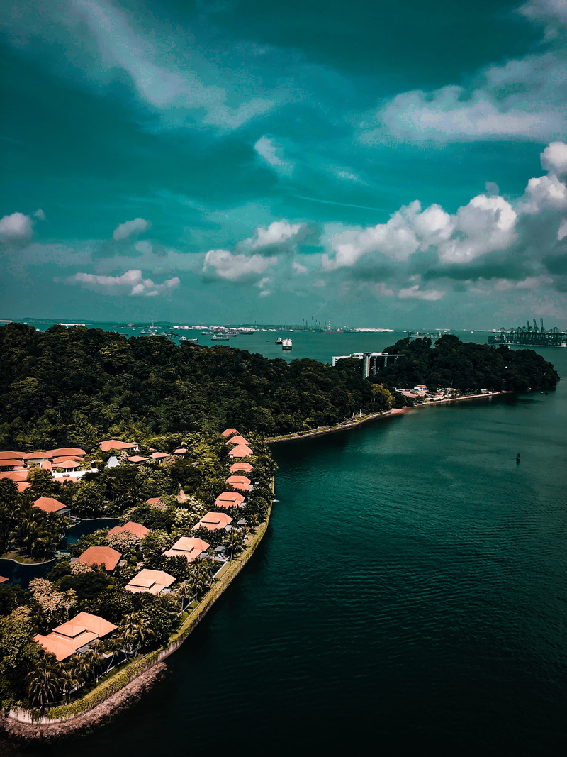 singapore, built structure, transportation, bay, 4K, photography, birds eye view, outdoors, architecture, day, sky, nautical vessel, water, no people