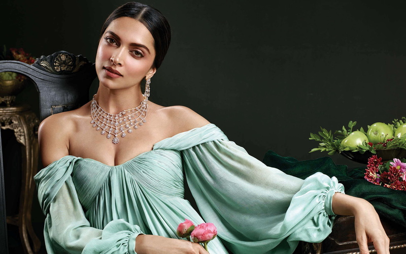 adult, looking at camera, photoshoot, beautiful woman, beauty, padukone, sitting, 2K, pearl jewelry, young adult, black background, beautiful, hairstyle