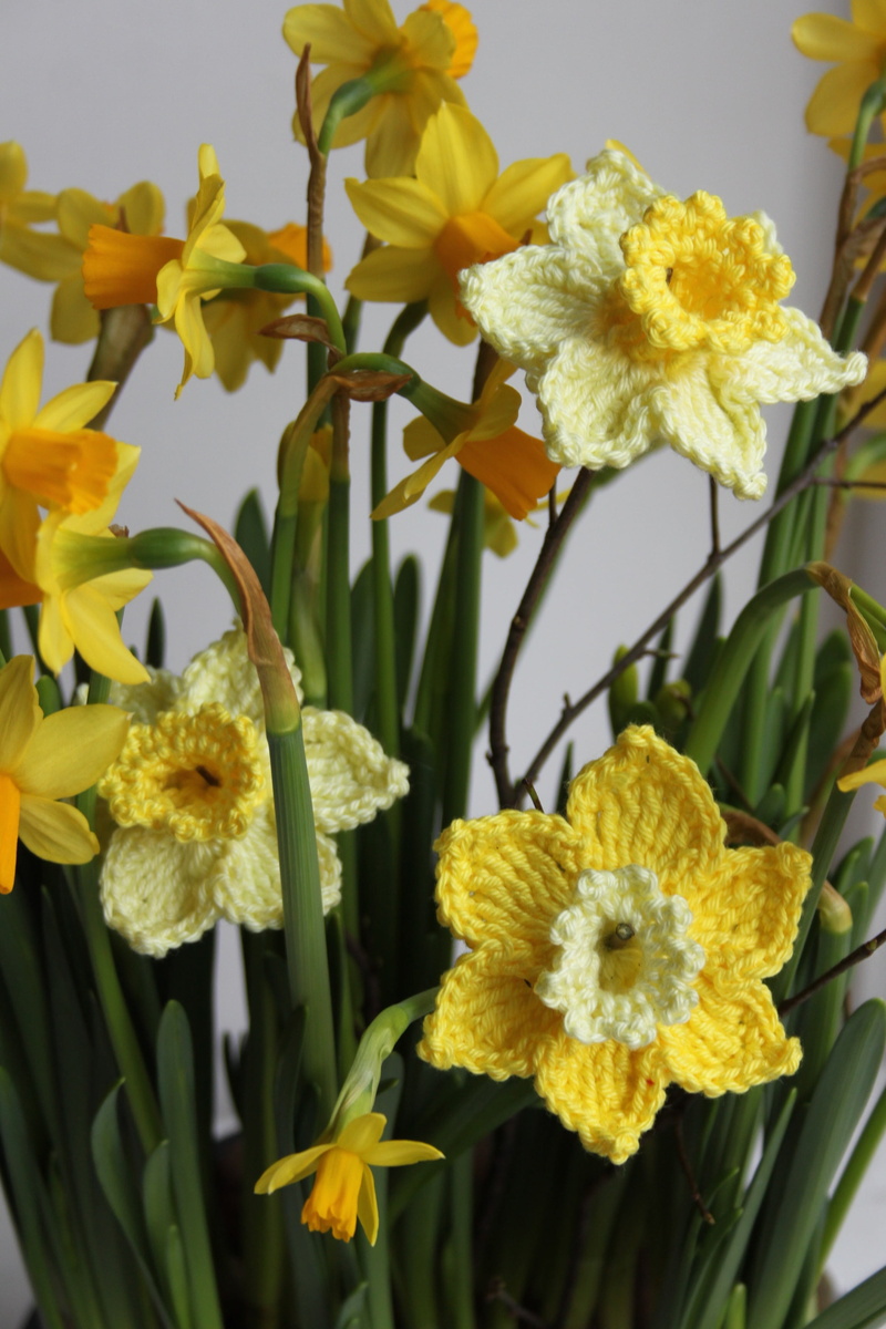 2K, crochet flowers, petal, freshness, growth, vulnerability, flower arrangement, plant stem, outdoors, flower, pollen, spring, yellow, decoration, green color