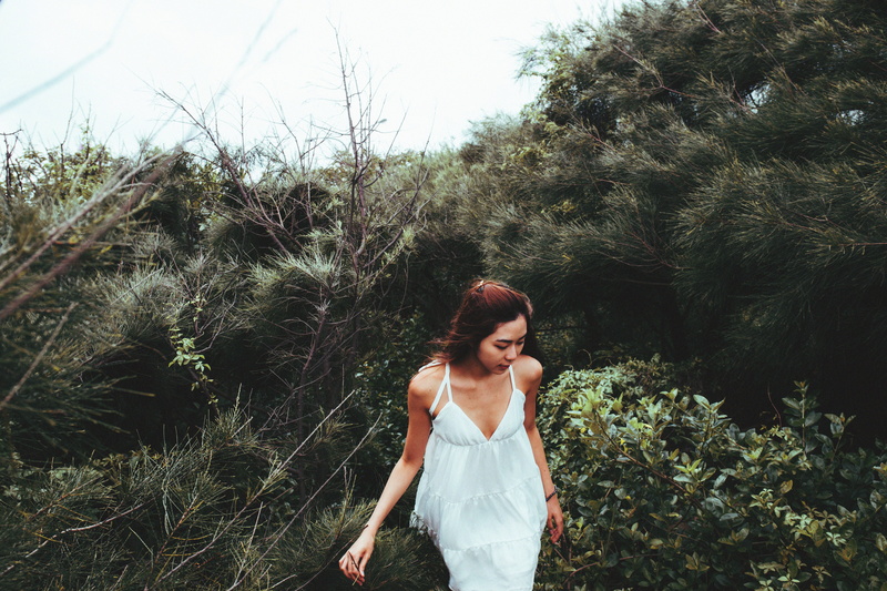 middle, nature and portrait, landscape, girl, portrait, long hair, dress, leafed, woman, photography, day, one person, hair, young adult, asian, lifestyles