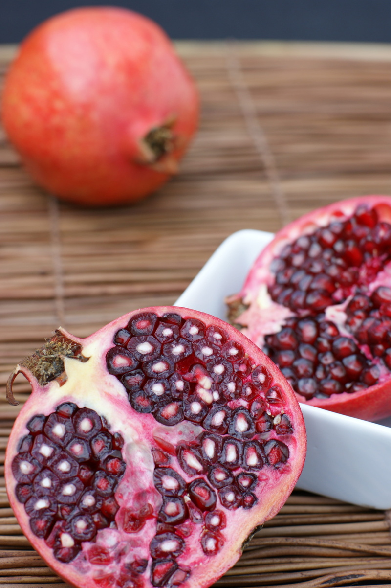 indoors, red, close-up, pomegranates, tropical fruit, plate, no people, 4K, pomegranate seed, food, fruit, table, slice, still life, ripe, seeds, focus on foreground