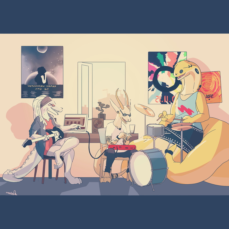 Guitar, Flying Lotus, drums, Synthesizer, Furry, Anthro, 1080P, animals, music