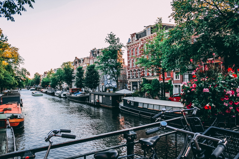 nature, canal, amsterdam, bicycle, mode of transportation, nautical vessel, sight, watercrafts, water, parked, city, car, three, motor vehicle, transportation system