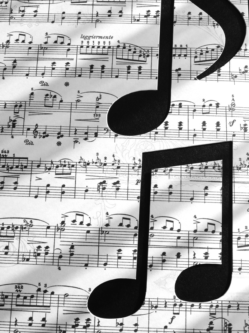 musical Note, musical equipment, sound, music, lighting equipment, notenblatt, close, day, shape, black And White, arts And Entertainment, built structure