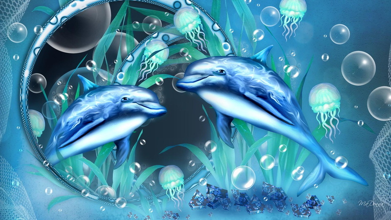 jumping, fish, water, jelly fish, ocean, 1080P, hoops, bubbles, dolphins, happy, aqua, cyan, blue