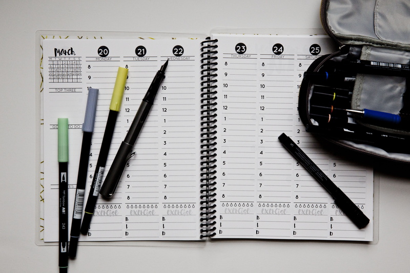 white, Spread, writing instrument, wireless technology, indoors, assorted, pen, table, Planner, no people, business, high angle view, communication, spiral notebook
