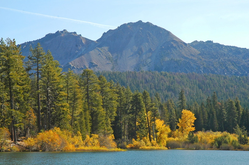 trees, Landscape, lassen volcanic national park, formation, tranquil scene, park, mountain range, water, tree, pine tree, scenics - nature, colorful, sky