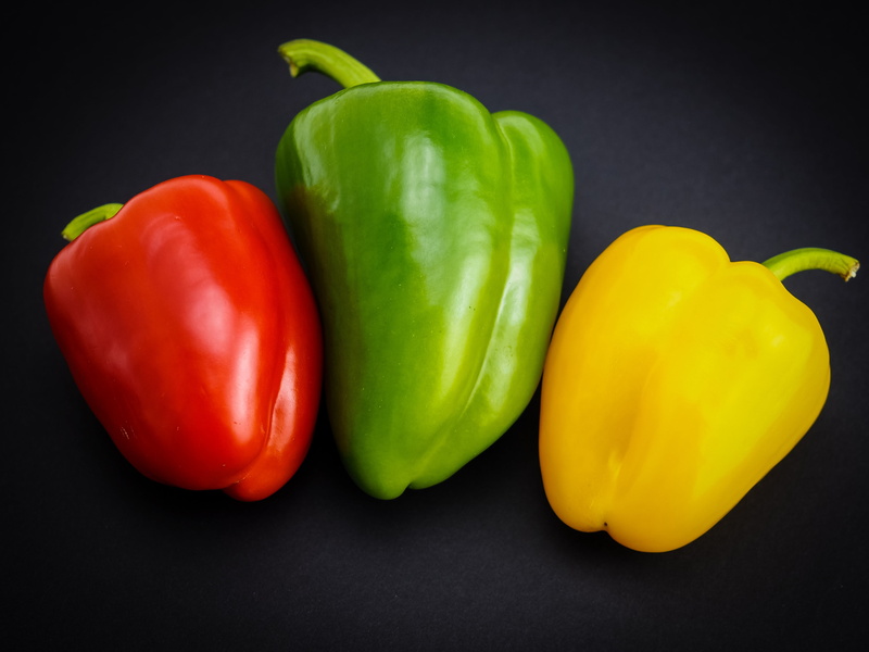food and drink, pepper - Vegetable, yellow peppers, healthy Eating, black background, green peppers, bell Pepper, studio shot, still life, colored background
