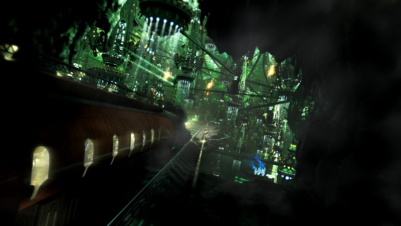 built structure, rail transportation, outdoors, architecture, building exterior, water, Final Fantasy XIII, tourism, skyscraper, transportation, city, mode of transportation