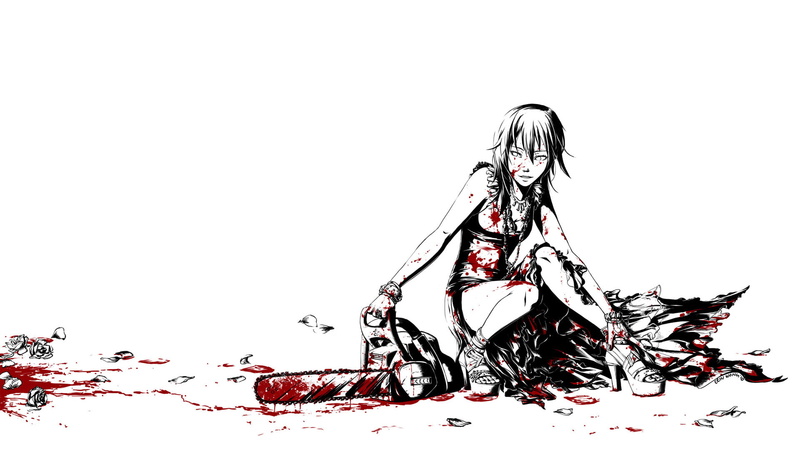 namine, white, cartoon/comic, 1080P, blood, anime, chainsaw, hd