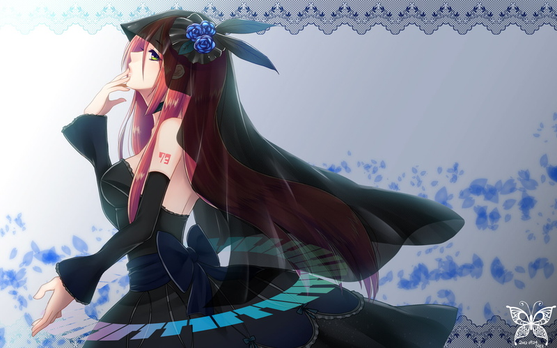 red, black, figure, number, namine, vocaloid, dress, veil, roses, bow, utau, feathers, ritsu, 1080P