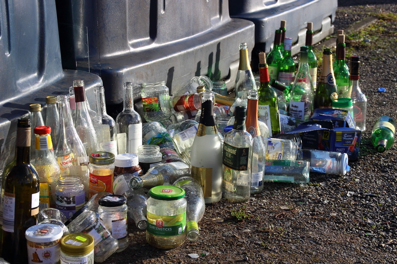 pollution, bottles, messy, food and drink, brand, beside, bottle, high angle view, still life, choice, no people, Recycled Glass, celebration, alcohol