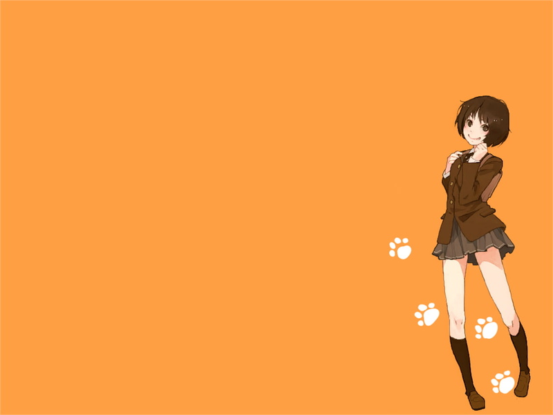 anime girls, 720P, three quarter length, indoors, orange background, lifestyles, copy space, looking, females, women, colored background, standing, one person