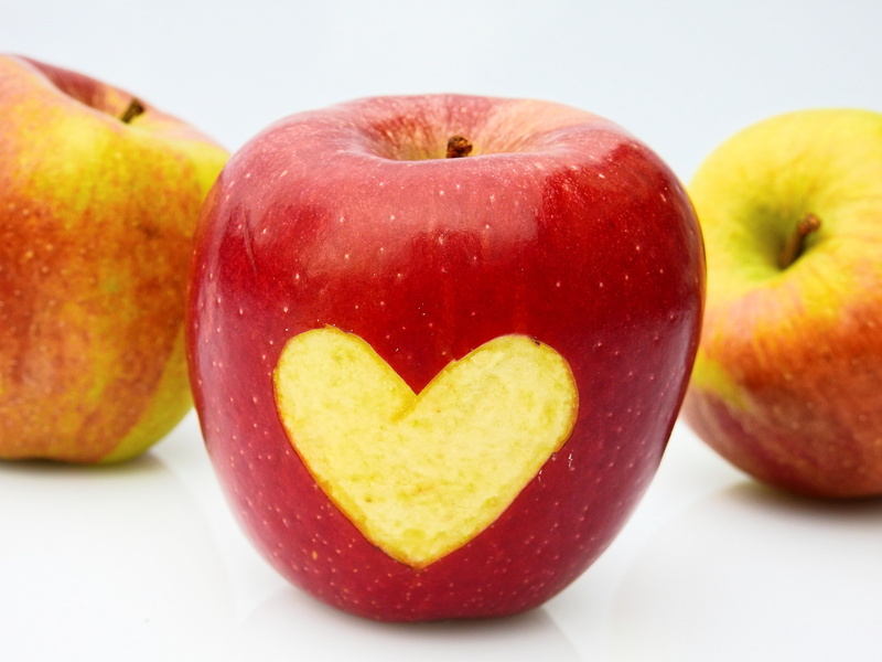 red, emotion, heart, indoors, 4K, fruit, carved, cut out, love, wellbeing, apple, apple - fruit, vitamins, freshness, positive emotion, nutrition, close-up