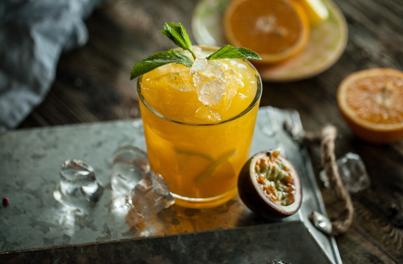 household equipment, food and drink, indoors, juice, cold temperature, ice, kitchen utensil, mint, cocktail, garnish, drinking glass, freshness, focus on foreground