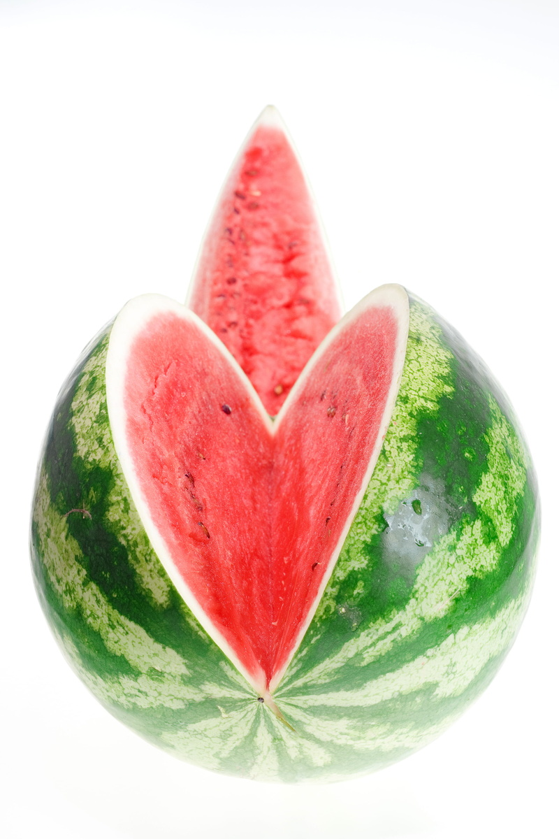 slice, heart shape, vitamin, emotion, nutrition, juicy, cut, food and drink, refreshment, studio, red, watermelon, 4K, close-up, still life, white, positive emotion