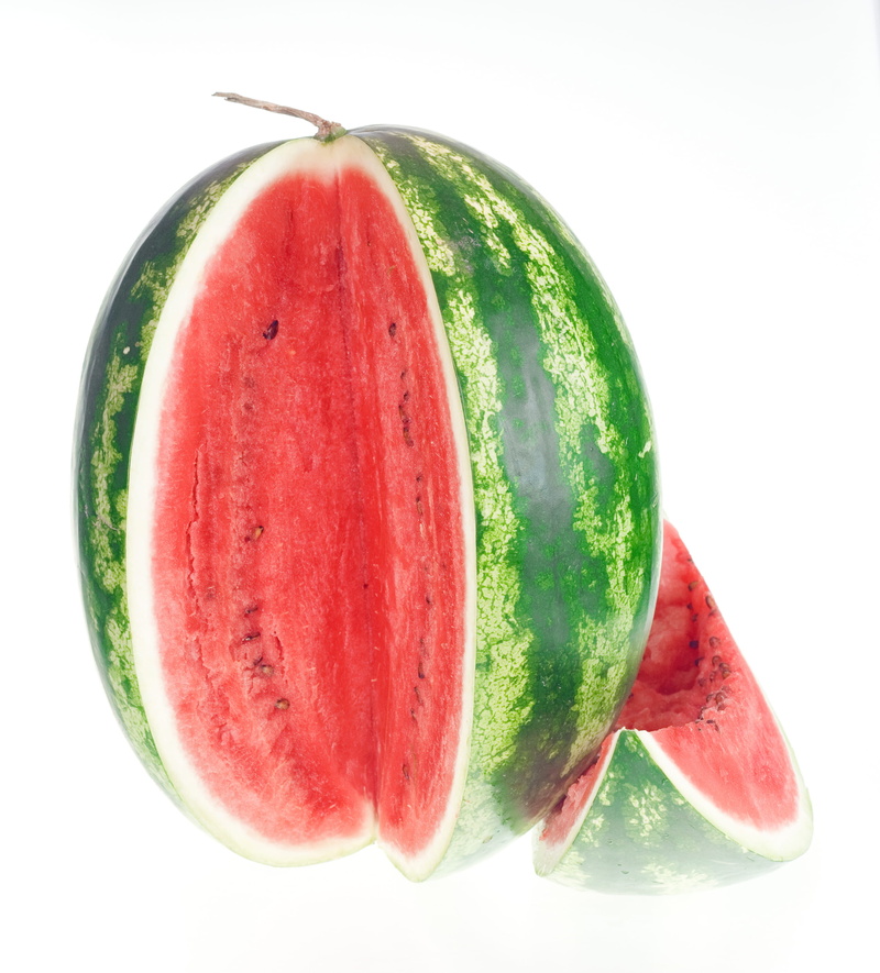 fresh, watermelon, wellbeing, refreshment, vitamin, close-up, indoors, isolated, white background, healthyfood, cut out, melon, studio, diet, green color