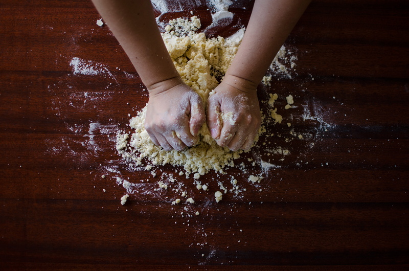 midsection, table, holding, preparation, finger, kneading, cooking, hands, women, floor, real people, human Hand, human limb, food, dough, freshness, wood - Material