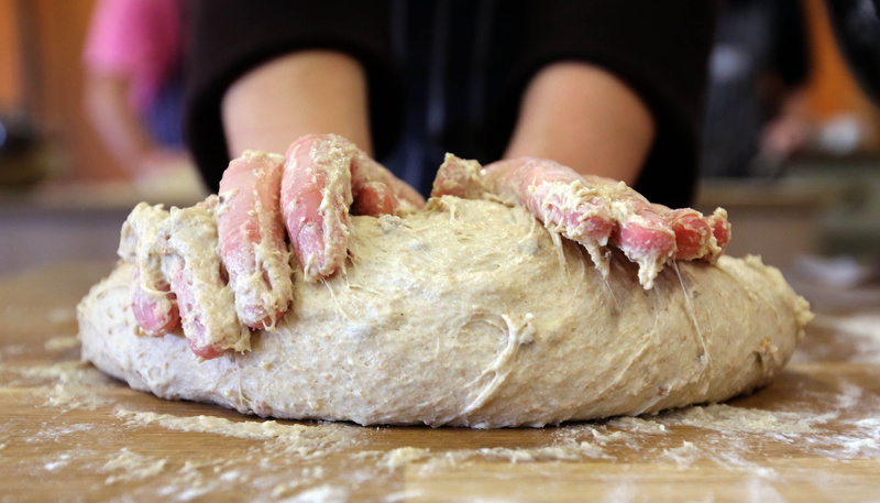 one person, raw food, bread making, person, 4K, kitchen, human hand, hafrashat challa, meat, occupation, kneading, flour, hand, preparation, close-up