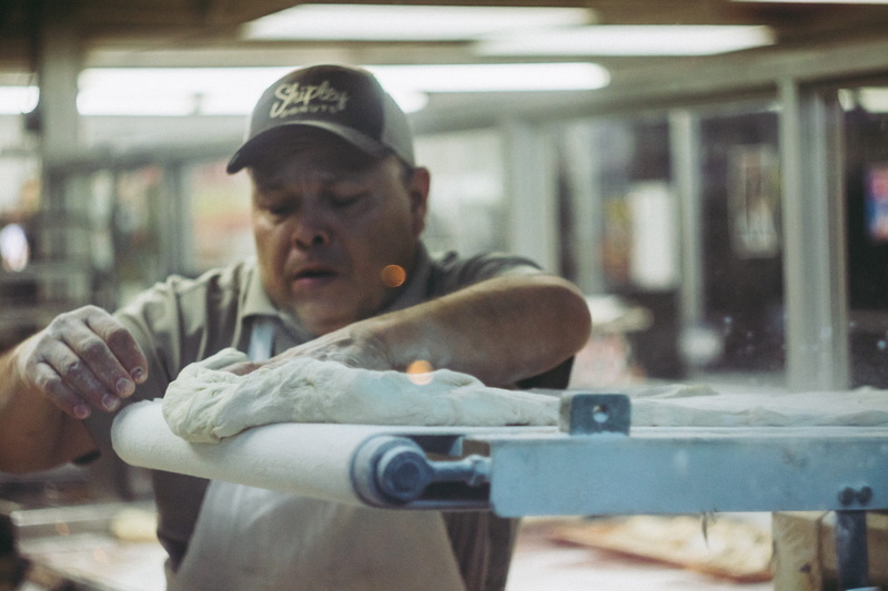 wear, protective workwear, men, indoors, headshot, dough, concentration, protection, apron, adult, production, close-up, bakery, standing, donut shop, young men