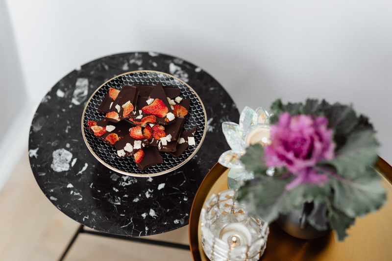 no people, indoors, floral pattern, high angle view, bowl, selective focus, temptation, healthy eating, plant, wellbeing, flowering plant, milk, food, flower