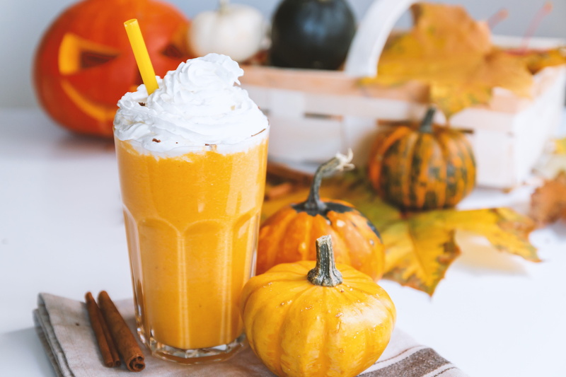 vegetable, 4K, autumn, freshness, small, orange color, fruit, drinking glass, pumpkins, straw, background, no people, pumpkin, still life, food and drink
