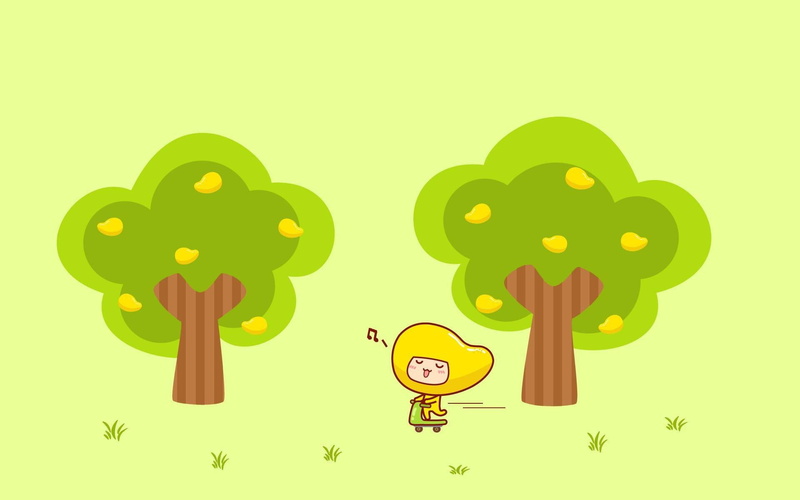 cartoon, vector, 1080P, trees, tree, character, singing, 1920x1200, standing, child, tall, two, scooter, yellow, mango, haired