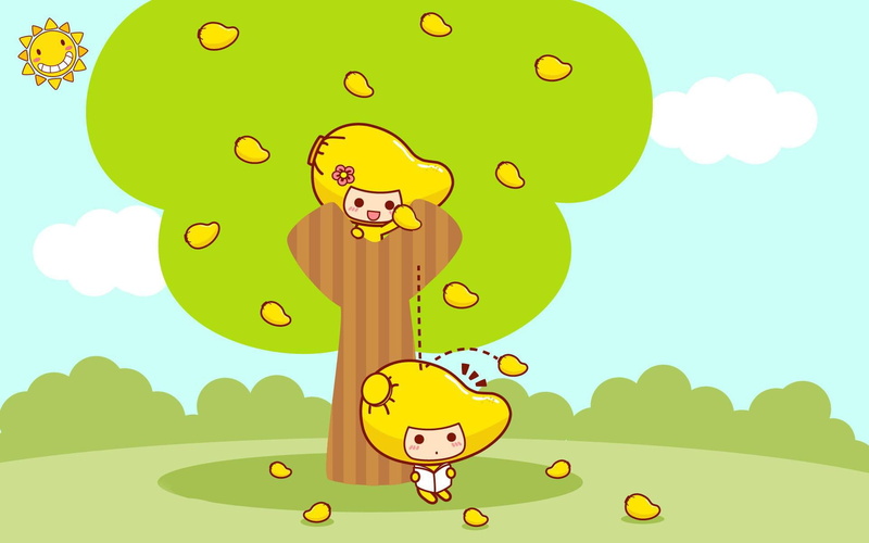 kids, tree, yellow, graphic, child, vector, 1080P, mango, 1920x1200, art