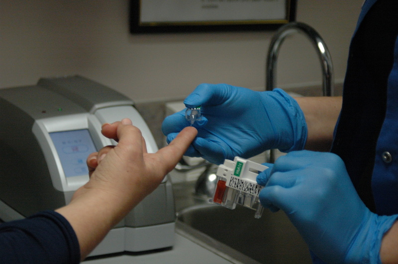 indoors, science, healthcare worker, occupation, human body part, doctor, adult, a1c, blood, diabetic, medical equipment, close-up, diabetes, nurse, sample