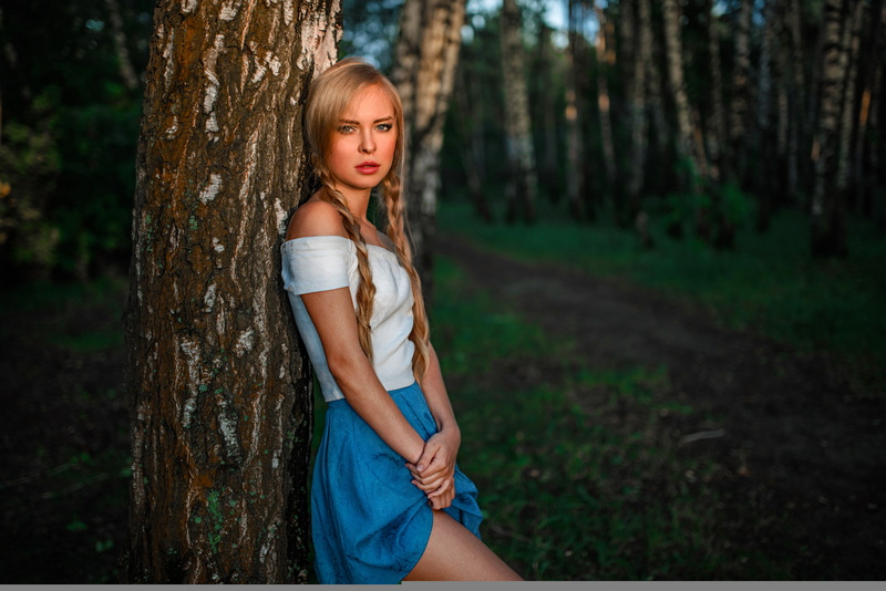 View, Victoria Pichurova, standing, tree, woman, outdoors, Legs, Nature, woodland, hairstyle, portrait, beautiful woman, Beauty, beside, Russian, three quarter length