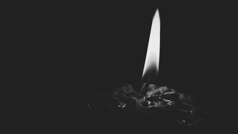 dark, single object, candle, 5K, domestic room, candlelight, still life, indoors, no people, burn, black background, burning, studio shot, melting, black and white