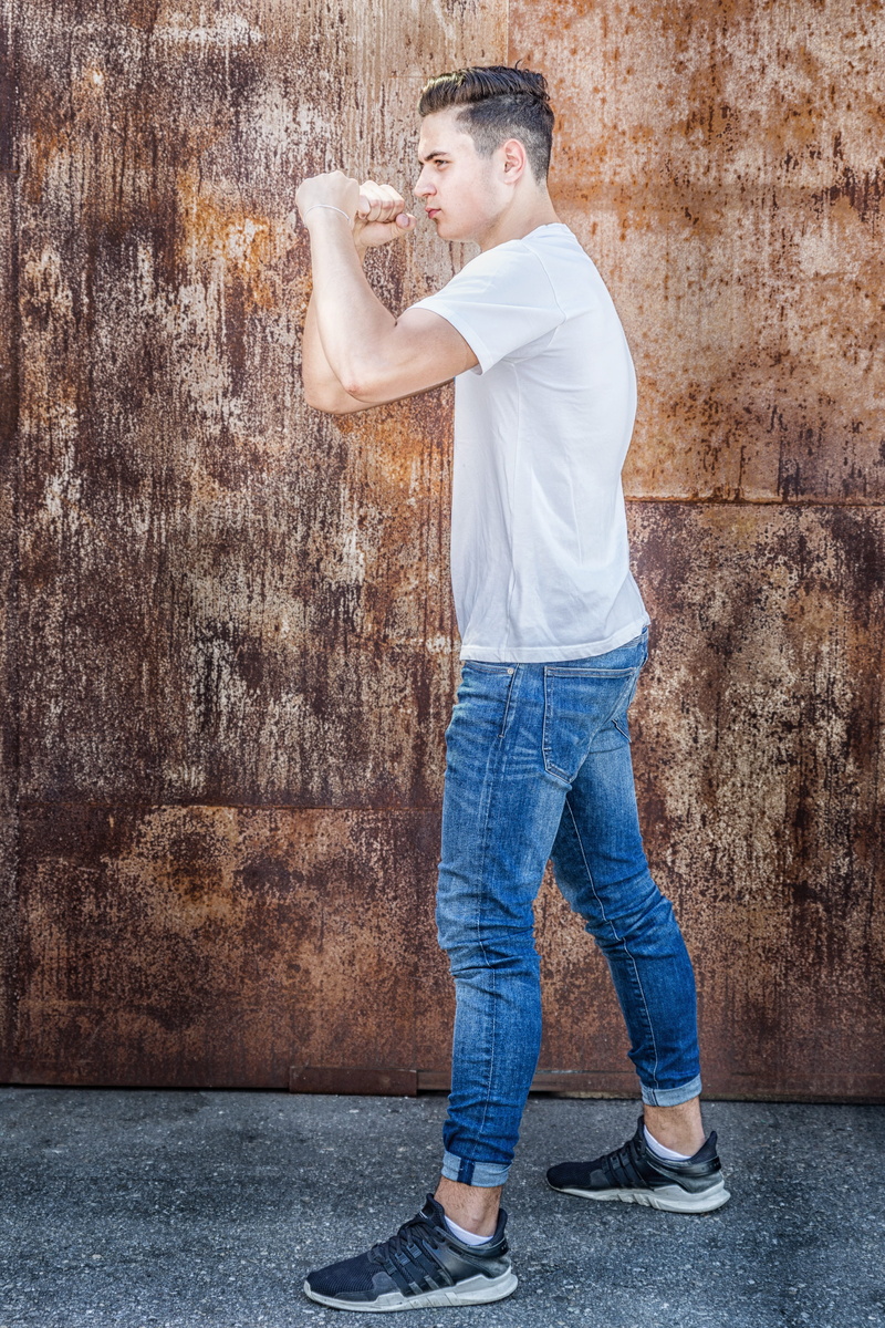 fight, male, architecture, defend, man, warrior, action, men, one person, movement, side view, human, full length, young, jeans, leisure activity, switzerland