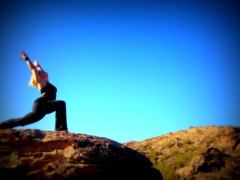 sky, young adult, full length, cliff, people, blue sky, real people, woman, copy space, yoga, rock, females, rock - Object, lifestyles, nature, beauty in nature