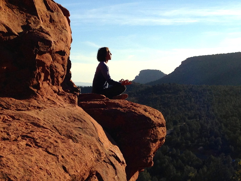 tranquil, rock, rock formation, looking at view, peace, wellness, full length, brown, namaste, cliff, meditating, young adult, mountain range, one person