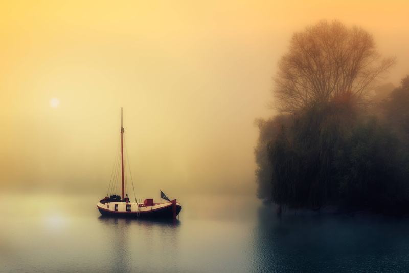 sky, waterfront, 5K, nautical vessel, mode of transportation, no people, tree, sailboat, nature, silent, plant, sunset, transportation, sailing, rest