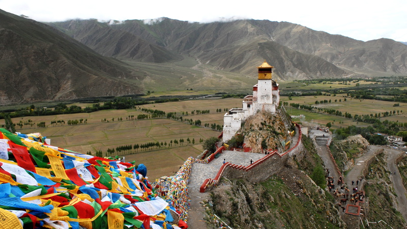 nature, travel destinations, mountain, place of worship, religion, belief, monastery, flag, spirituality, 4K, scenics - nature, mountain range, environment