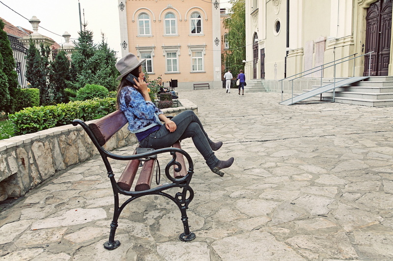 leisure activity, one person, belgrade, building exterior, adult, day, bench, women, street, talking, incidental people, 4K, real people, phone, full length