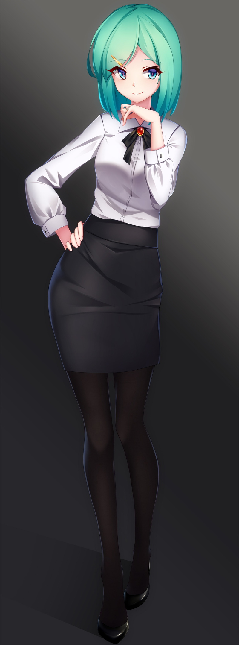 blue eyes, business suit, skirt, anime, 4K, anime girls, short hair