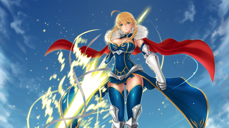 blue, Fate, girl, Saber, animated, 4K, gray, 4K, suit, HD, photo, Grand Order