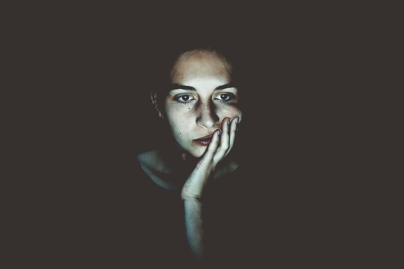 looking at camera, copy space, headshot, hand, indoors, touching, 5K, front view, fear, adult, digital composite, body part, woman, women, human face