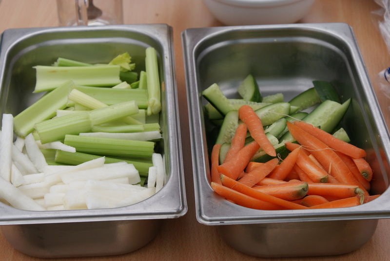 domestic kitchen, indoors, raw food, freshness, tray, green color, bowl, soft, carrot, health, choice, preparation, chopped, cucumber, high angle view