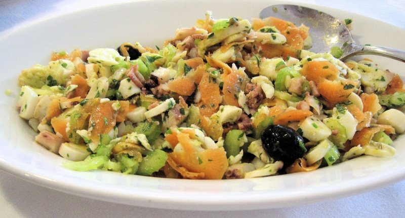 seafood salad, vegetable, indulgence, serving size, octopus, vegetables, garnish, indoors, food, close-up, wellbeing, plate, dinner, temptation, healthy lifestyle