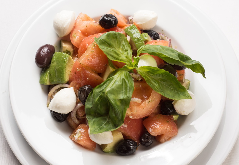 olive, cheese, fruit, indoors, fresh, mint leaf - culinary, food, plant part, ready-to-eat, dinner, white background, nutrition, 5K, tomato, herb, organic