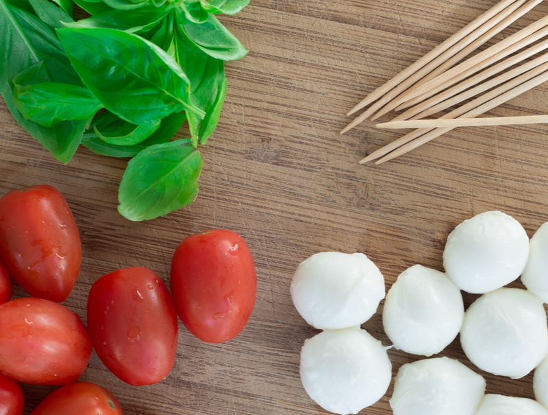 green, basil, directly above, high angle view, cooking, appetizer, tomatoes, Tomato, Mozarella, still life, vegetarian food, food, fruit, antipasta, red