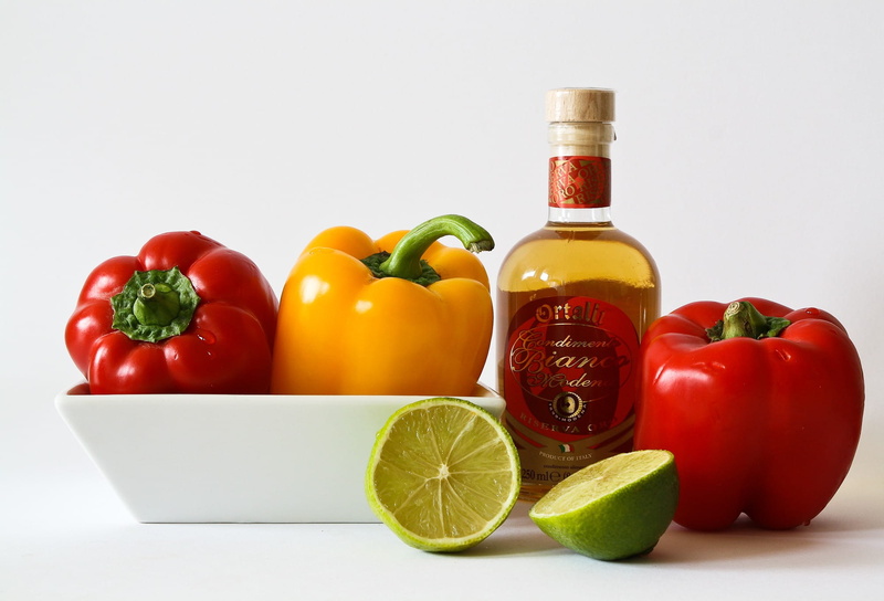 indoors, healthy, food and drink, vegetable, inside, red, vitamins, wellbeing, red pepper, lemon, studio shot, white background, healthy eating, bell pepper