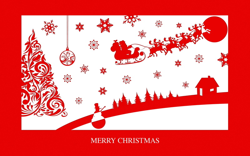 sleigh, Christmas, 2K, white, house, nature, new year, merry, decoration, communication, red, Santa Claus, the moon, art and craft, representation, text