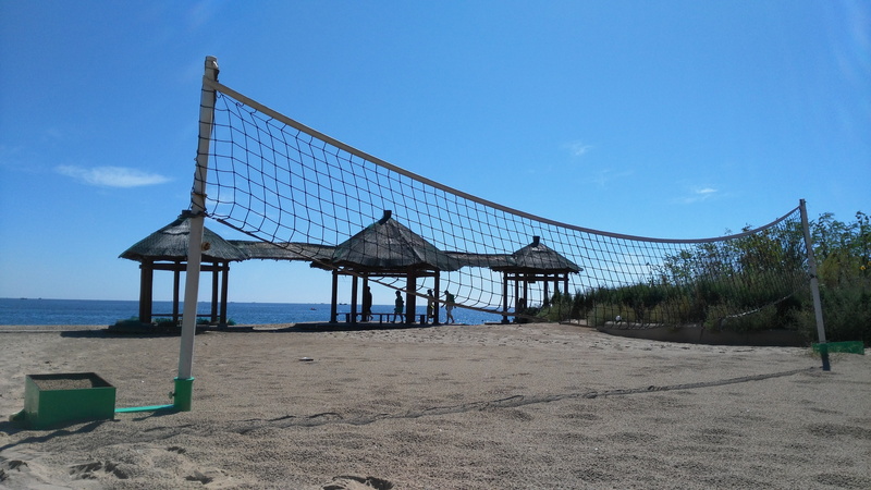 idle, blue sky, nature, vacations, water, blue, volleyball, hut, horizon over water, scenics - nature, serenity, horizon, beach, coastline, sky, land, built structure