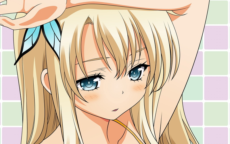 duplicate, eyes, blue, blondes, girls, 1080P, tomodachi, butterflies, anime, kashiwazaki, sena, sukunai, boku