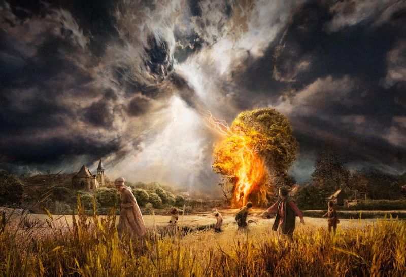 :D, 720P, land, people, scenics - nature, grass, heat - temperature, men, nature, yellow, commercial, plant, cloud - sky, god, outdoors, sky, fire, group of people