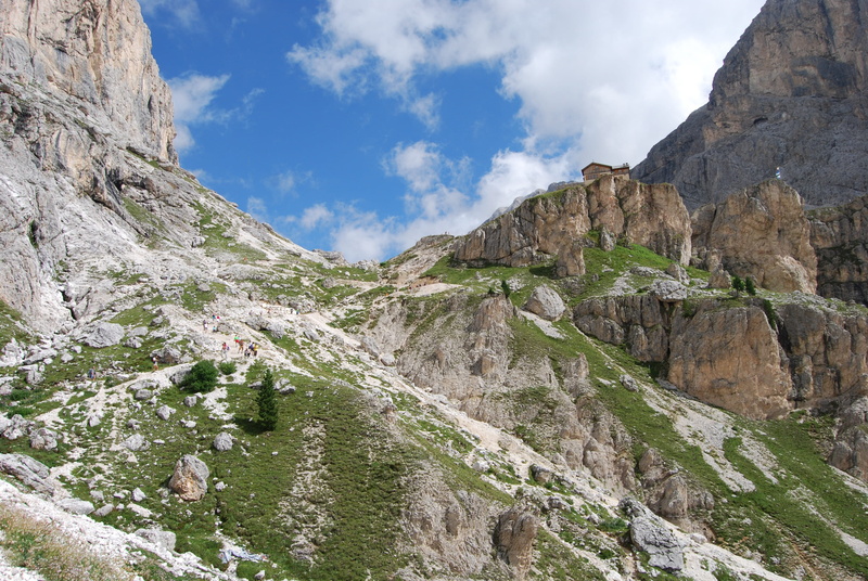 formation, mountains, physical geography, mountain, outdoors, cloud - sky, sky, italy, tranquility, vajolet, refuge, solid, environment, trekking, mountain range